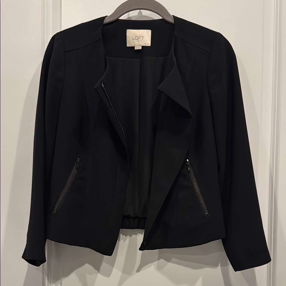 LOFT Black Blazer with Lapel Collar and Textured Fabric